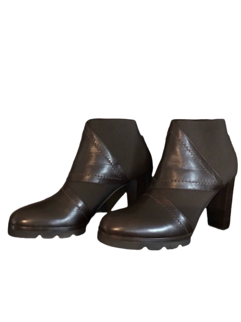 WALTER STEIGER BROWN LEATHER AND STRETCH FABRIC HEELED BOOTIES NIB (35.5)